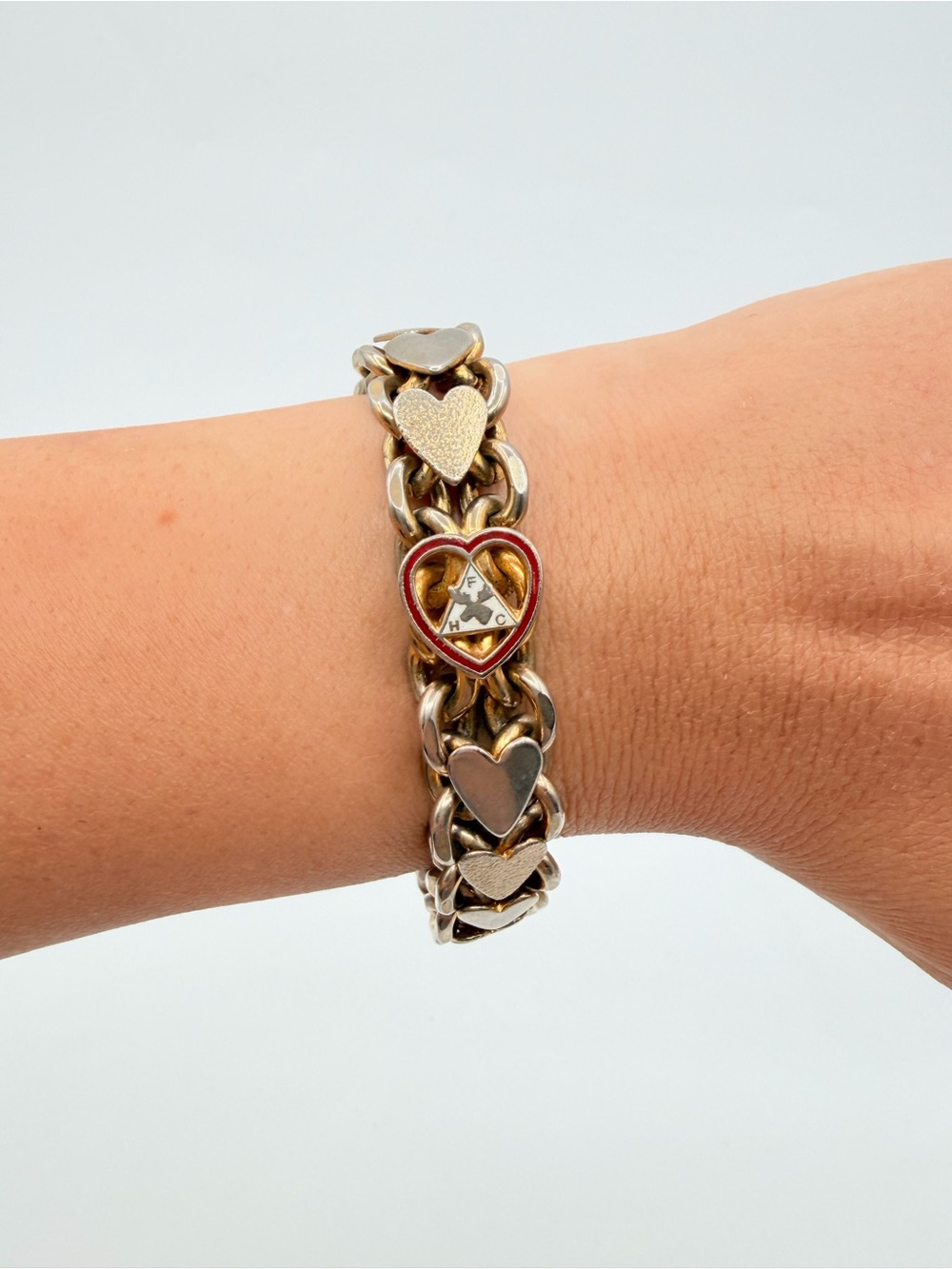 Vintage FHC Moose Head Heart Link Bracelet Gold & Silver Tone